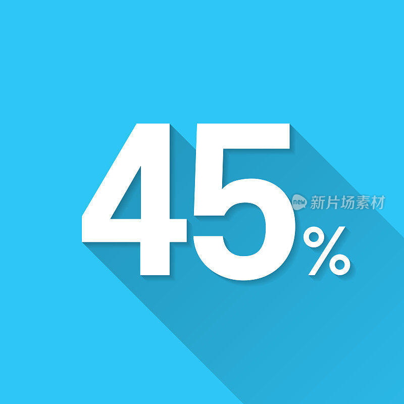45% - 45%。图标在蓝色背景-平面设计与长阴影